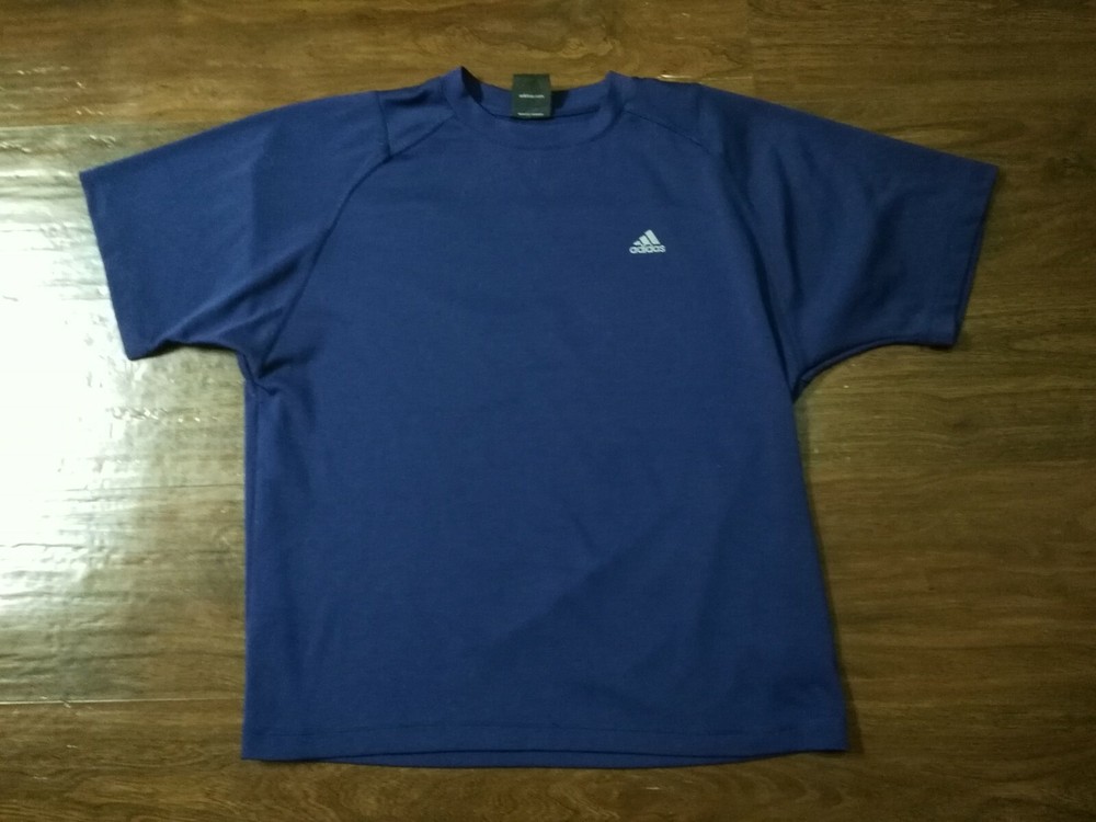Adidas Mens Sz Medium T-Shirt Climalite Soft Thick Fabric Navy Blue Gray Logo!