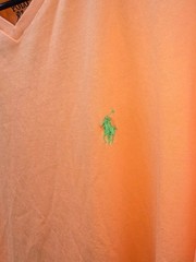 Polo Ralph Lauren Bright Orange V Neck T Shirt Vintage Tee Single Stitch Pony XL