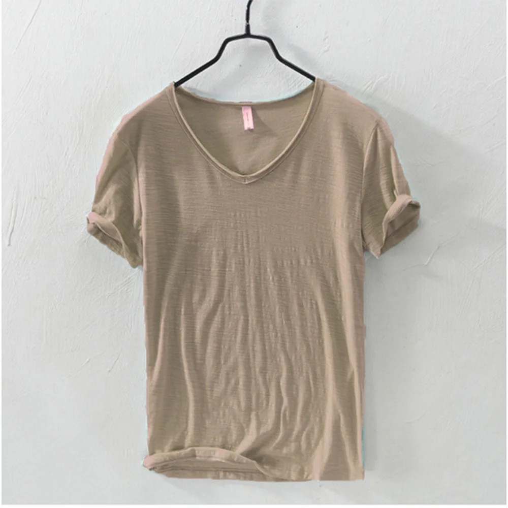 New Mens T Shirt Pure Color V Collar Short Sleeved Tops Tees Men T-Shirt 10color
