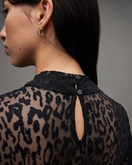 All Saints Womens Leopard Print Mini Dress Hanna Anita Black Slim Long Sleeve
