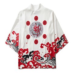 Niepce Men’s Demon Mask Kimono Graphic Lightweight Harajuku T-Shirt Cardigan
