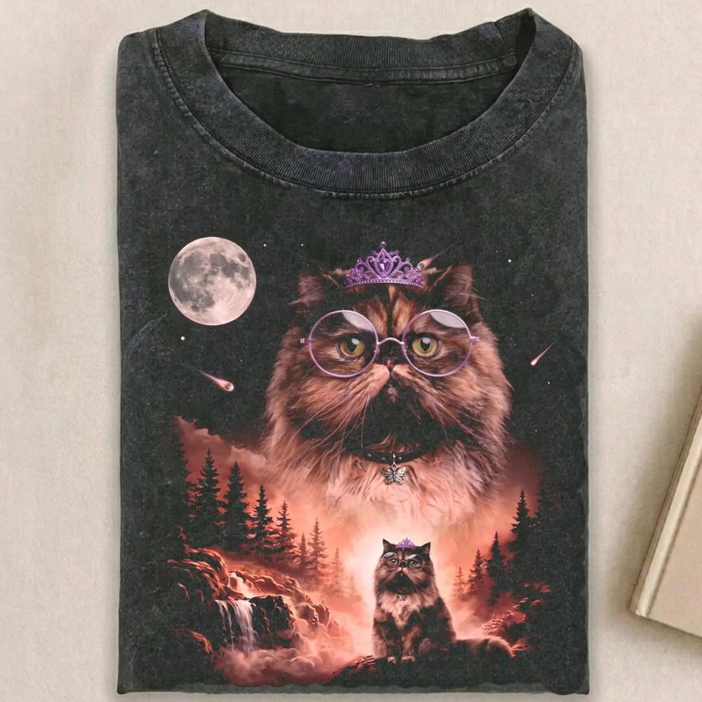 Cat Lover Graphic Tee, Bookish Reader Cotton T-Shirt, Vintage Style