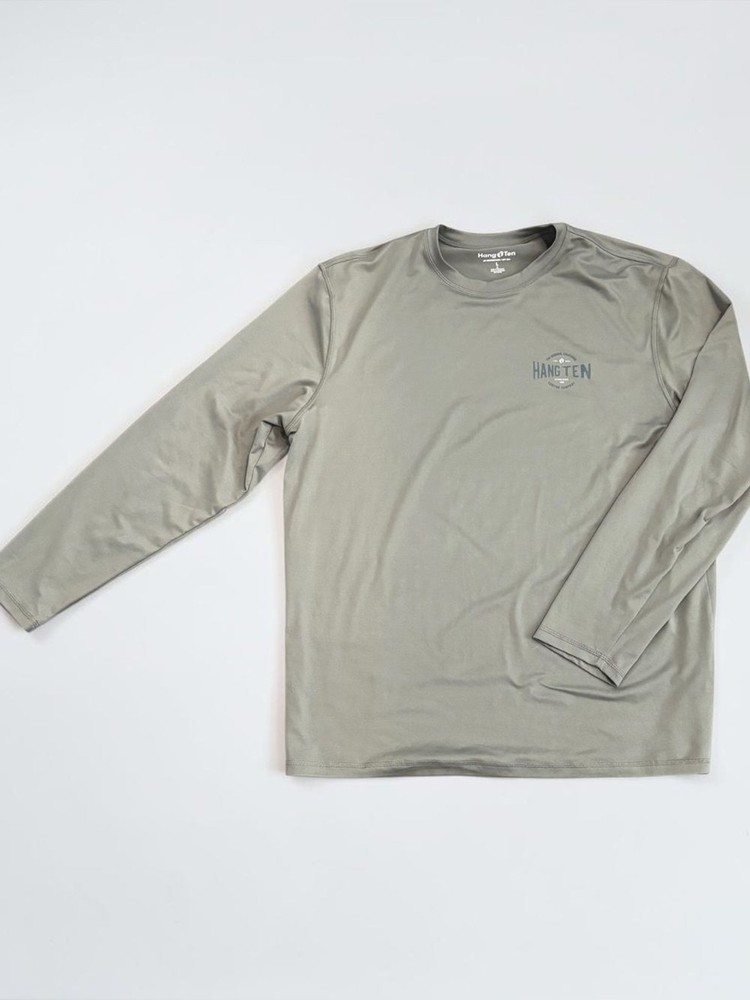 Hang Ten Performance Long Sleeve Shirt Mens Large Olive Green UPF Stretch