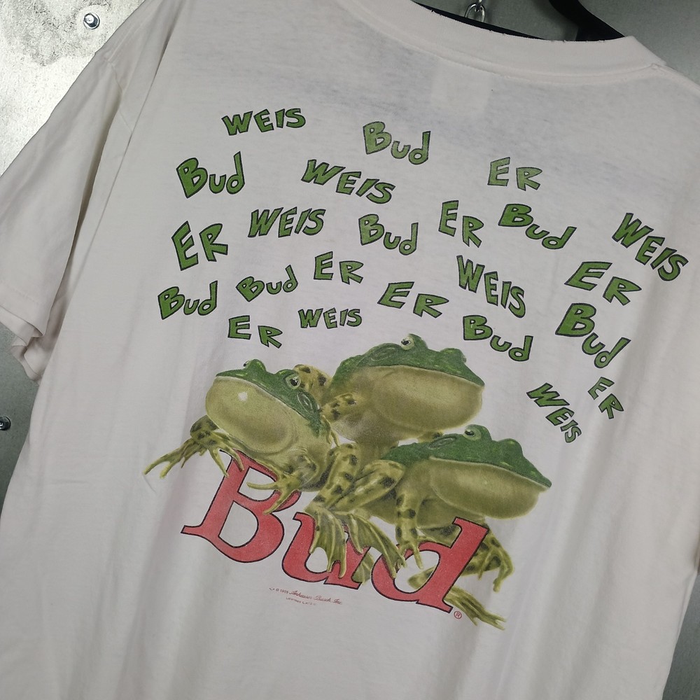 Budweiser Frogs Vintage 90s Double Sided Single Stitch Beer Shirt Boxy Cropped L