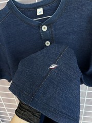 Pure Blue Japan Knitted Henley T-Shirt Mens Size 3 or M/L Syoaiya Indigo Rare
