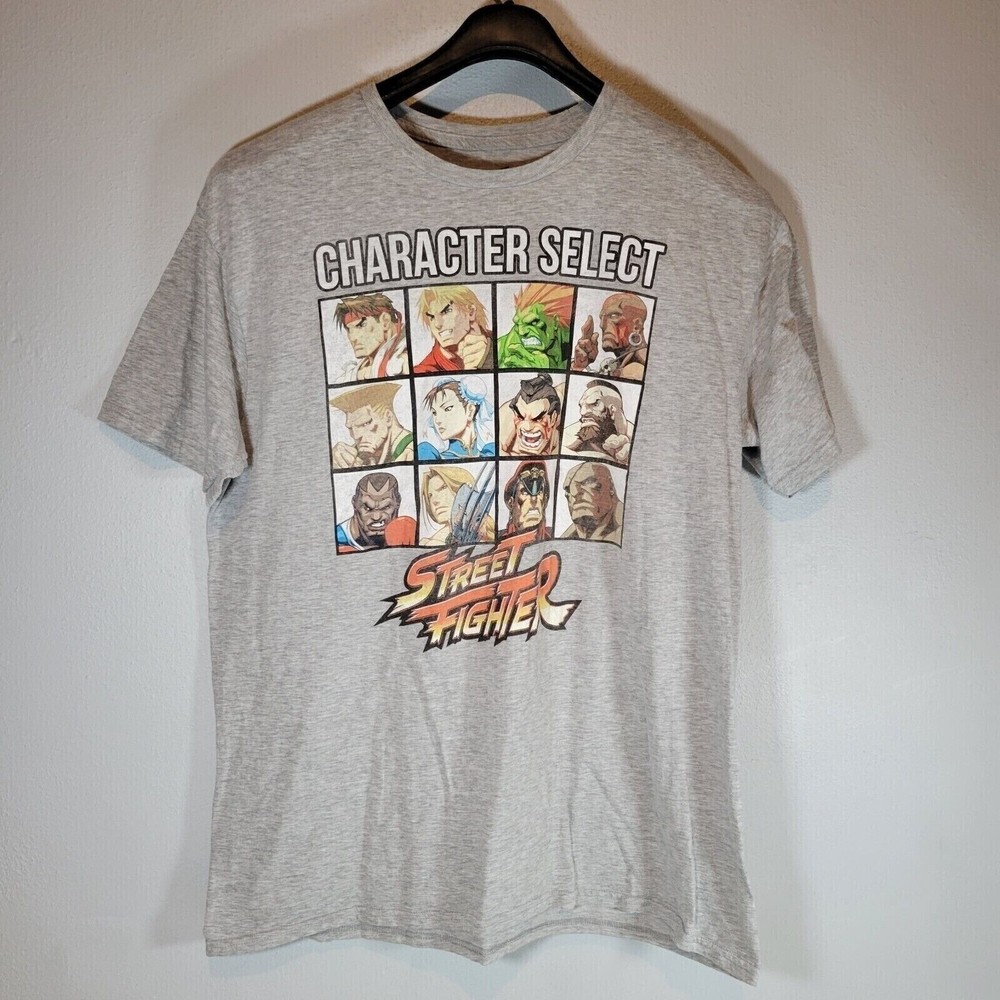 Street Fighter Mens Shirt XL Character Select Short Sleeve Gray Casual Anime