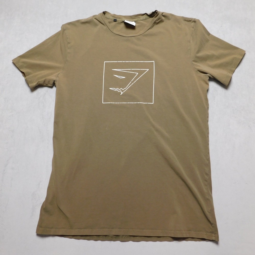 Gymshark Mens Medium Graphic Logo T-Shirt Olive Green Short Sleeve Athletic Top