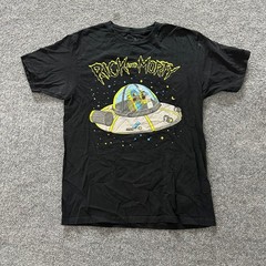 Rick and Morty T-Shirt Mens Size M Black Graphic Adult Swim Spaceship Cotton
