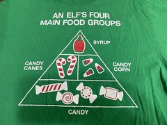 ELF The Movie T-Shirt Large Green “Four Main Food Groups” Christmas Candy Funny