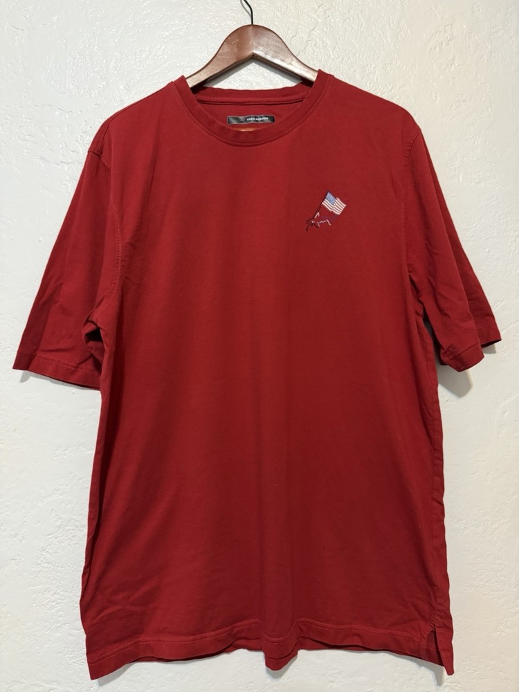 Greg Norman T-Shirt XL Red American Flag Shark Logo 100% Cotton Golf Casual