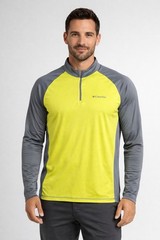 Columbia long sleeve Tee mens XL Omni Wick 1/4 zip shirt yellow gray performance