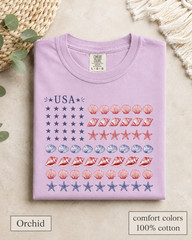 Coastal USA Flag Shirt, Patriotic Seashell Tee, Comfort Colors Beach Top