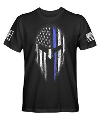Thin Blue Line American Spartan USA Flag Patriotic Police T-Shirt