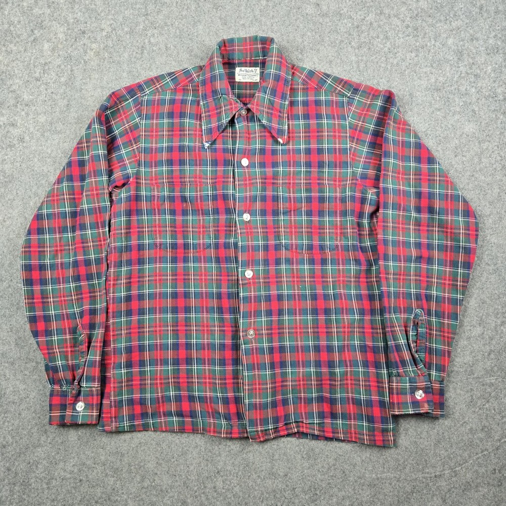 Vintage Selkirk Shirt Mens Small Red 70s 80s Button Up Plaid Woven Flannel USA
