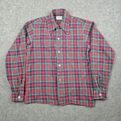 Vintage Selkirk Shirt Mens Small Red 70s 80s Button Up Plaid Woven Flannel USA