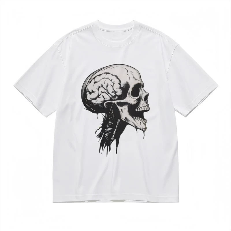 Men’s Comfortable Breathable Comfy Classic T-Shirt Skull And Brain Graphic Tee