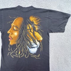 Vtg The Roxx 90s Mens L Black Graphic T Shirt Single Stitch Bob Marley Lion Zion