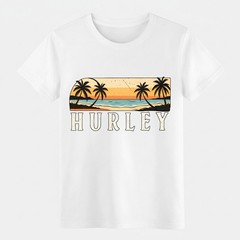 Hurley Vintage Sunset Beach T-Shirt Retro Palm Tree Unisex Casual Graphic Tee