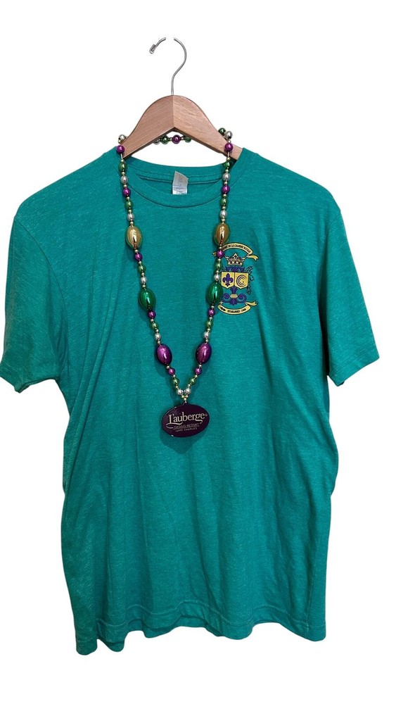 Mardi Gras Krewe Tshirt Size Large Unisex with Beads Accessory