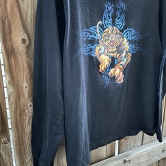 Vintage Y2K JNCO Tiger Tribal Flames Longsleeve Shirt Dark Blue Fits M/L 21×26