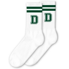 Dark Green Initial Stripes Socks with Letter D, Retro Athletic Style Socks, P…