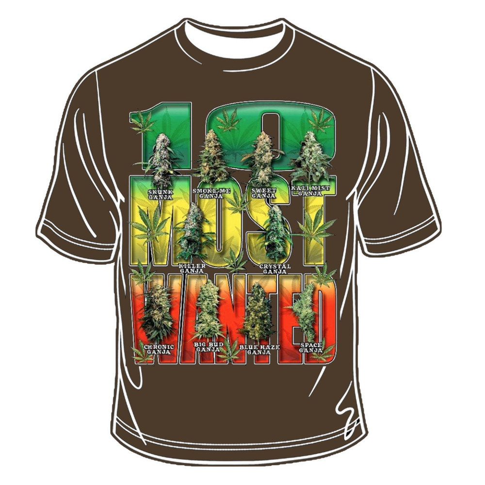 Ten Most Wanted T-Shirt Hippie Ganja Kush Marijuana Leaf Cannabis Jamaica Weed