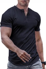 Men’s Muscle Slim Henley Shirts Crewneck T-Shirt Gym Workout Athletic Shirt Tees