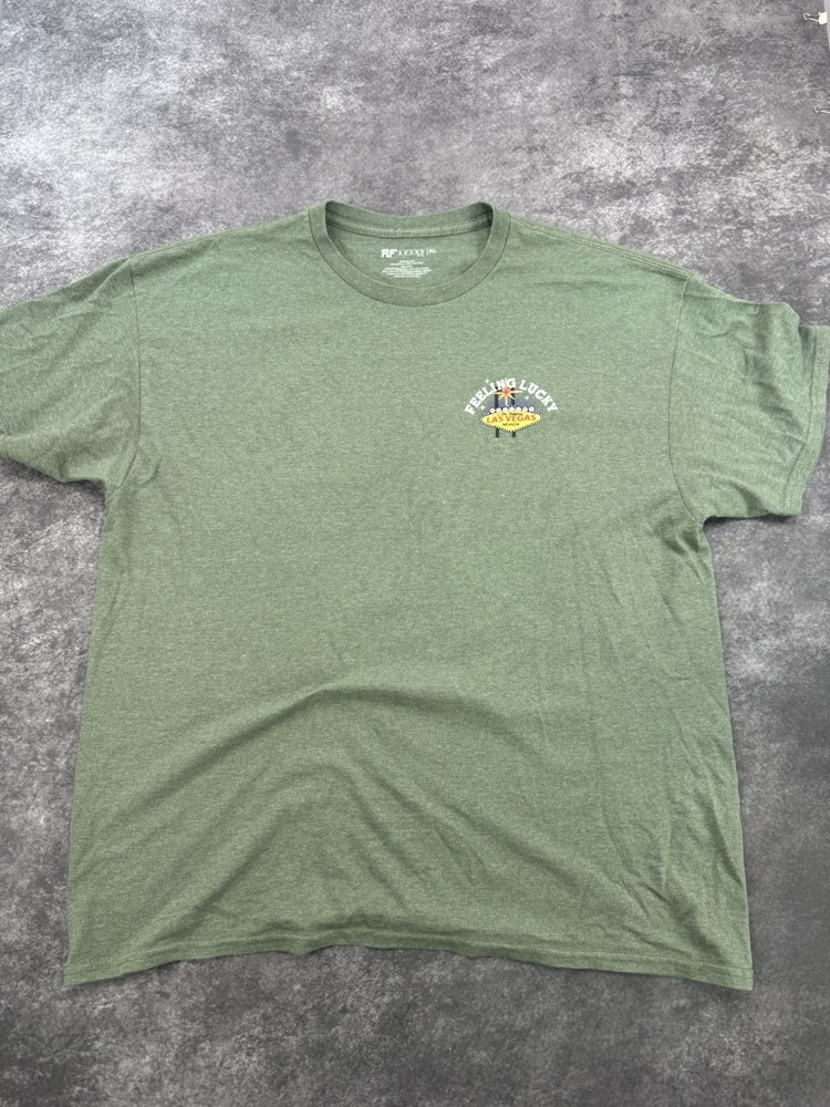 Las Vegas Feeling Lucky Vintage T-Shirt Mens Size XL Green Double Sided Graphic