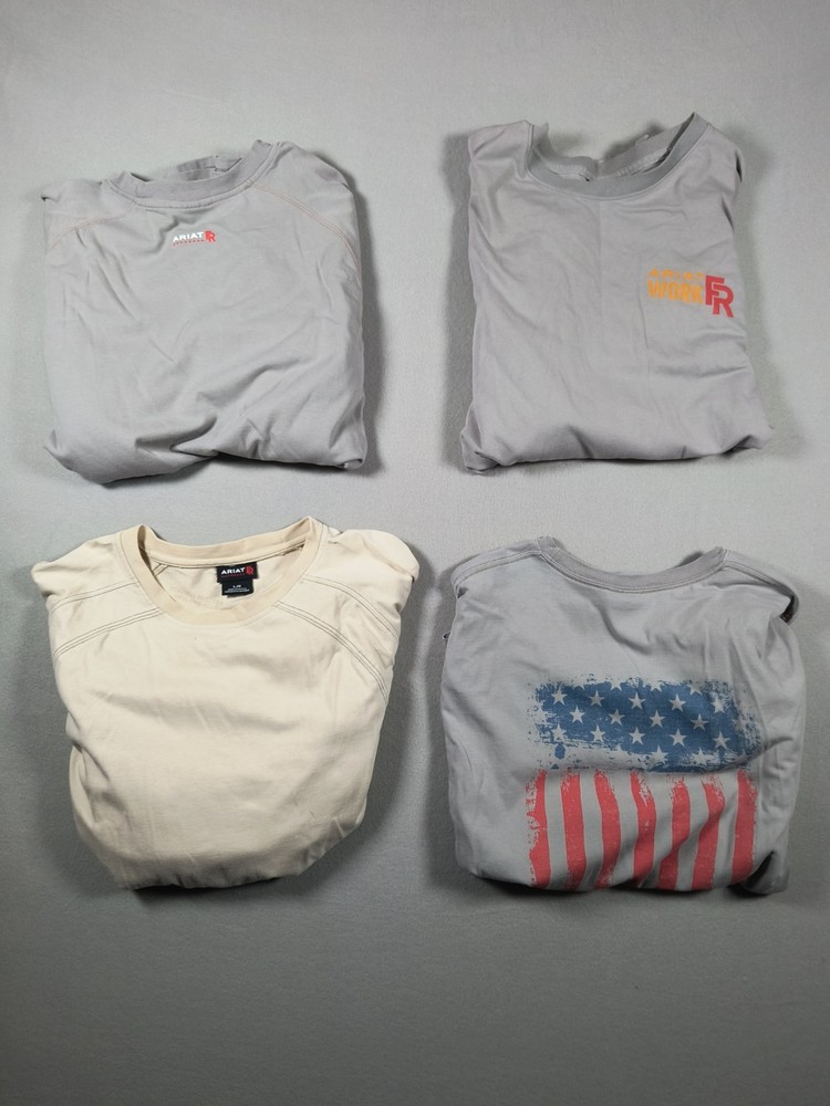 Lot 4 Ariat Work FR Flame Resistant Crew Shirt Mens L Gray Tan CAT 2 NFPA 2112