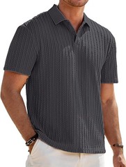 Mens Summer Casual Polo Shirt Short Sleeve Knit Stretchy Button Golf Tee Top