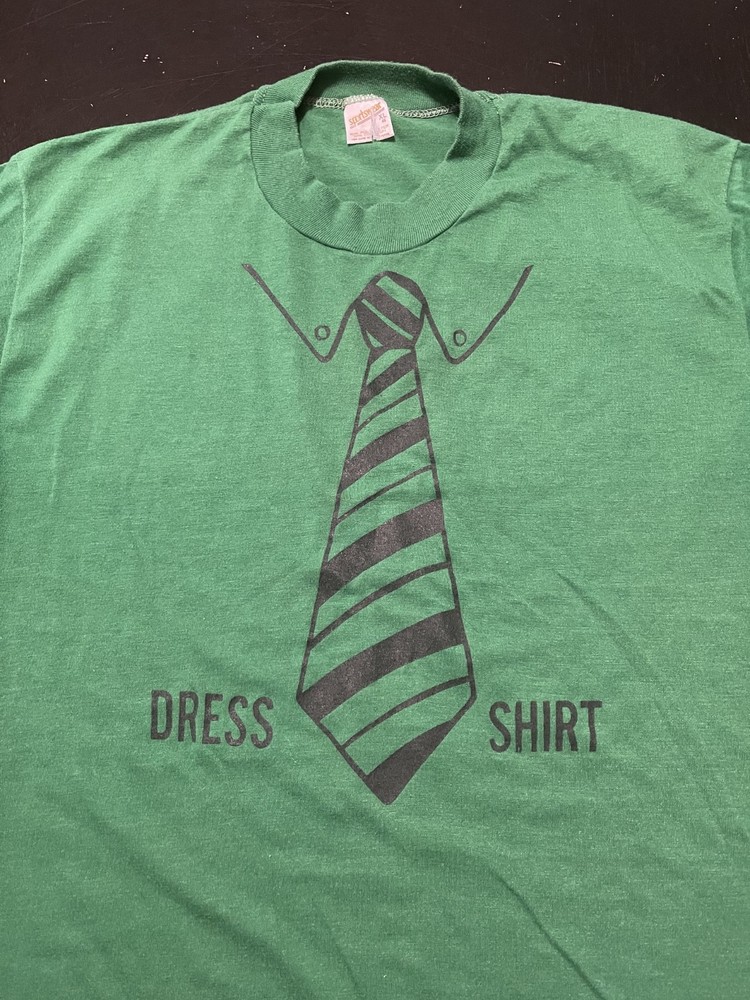 Vintage 80s Dress Shirt Tie Novelty T-Shirt, Green, Size: XL (Fits Modern S/M)