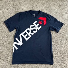 Converse Shirt Mens Small Navy Blue White Wrap Around Print Short Sleeve Casual