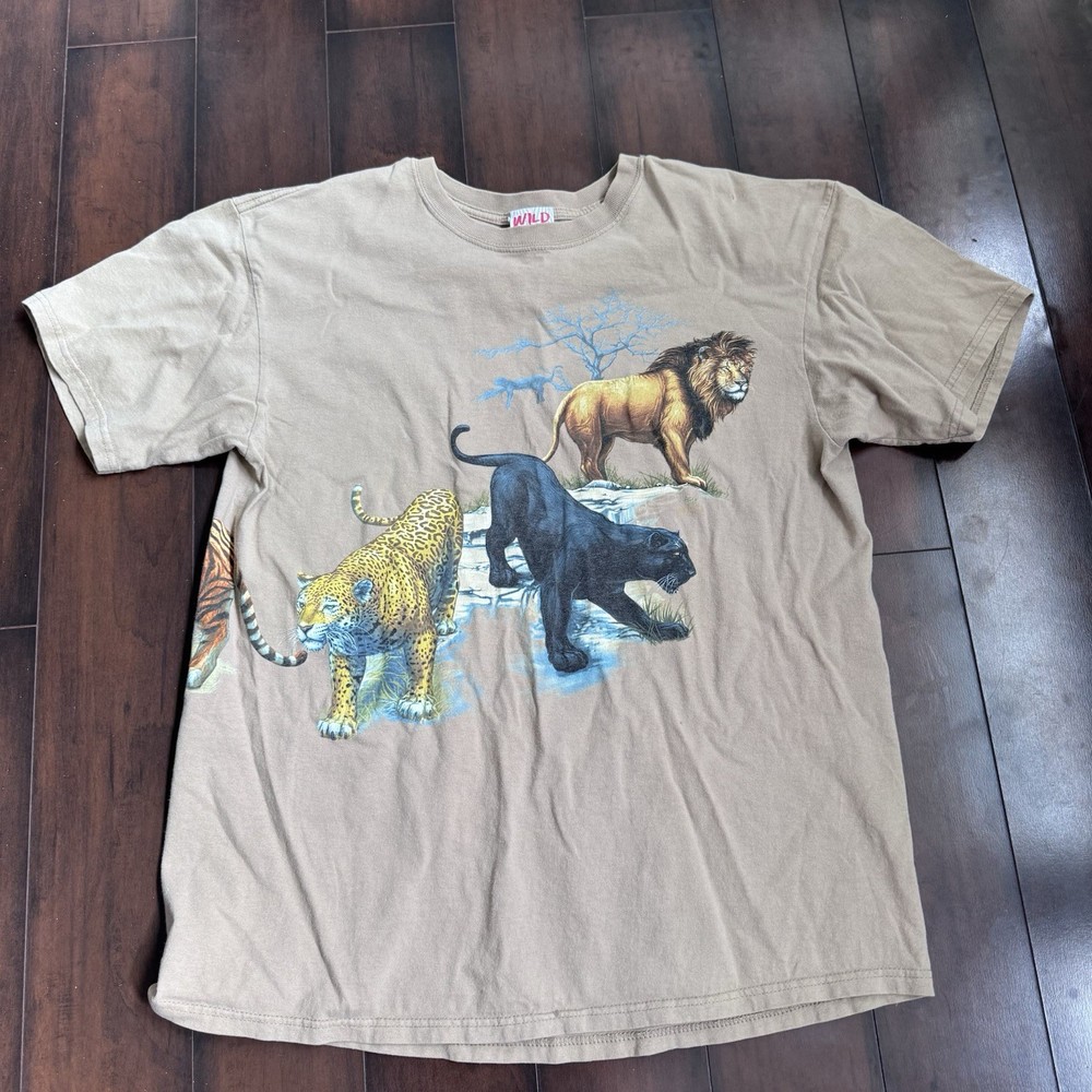 Vintage Big Cats T Shirt Lion Tiger Cheetah Puma Men’s Sz Xl Made USA Double Sde