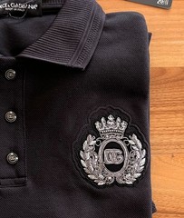 Dolce&Gabbana Men T shirt Pique Cotton Polo Neck Silver Embroidery T-shirt