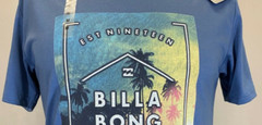 Billabong Mens Shirt Medium Blue Red Green Short Sleeve Slim Sunset Graphic