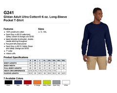Gildan Mens Long Sleeve Pocket T-Shirt Ultra Heavy Cotton 6 oz S-5XL MG241