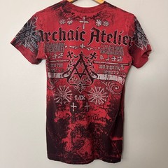 Archaic by Affliction Shirt Mens Small Red Black Double Sided Graphic Buckle Y2K