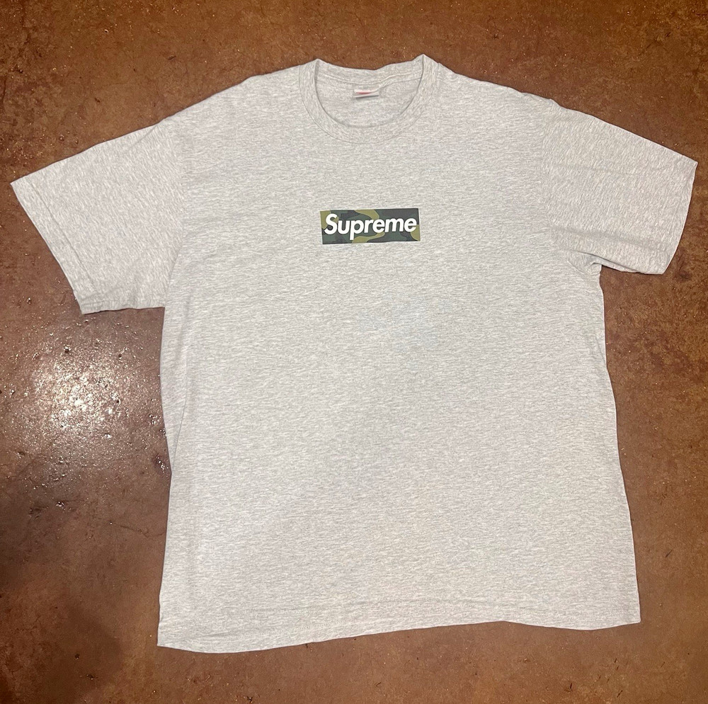 Supreme Gray Box Logo Men’s M Solid Gray Cotton Blend Knit Crew Neck T-Shirt