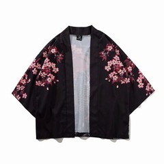 Niepce Streetwear Japanese Black Kimono Graphic Tee Fish Short Sleeves Shirt
