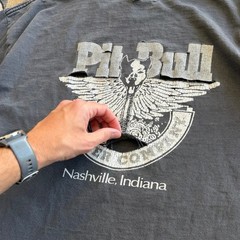 Vintage Y2K Pit Bull Leather Company Thrashed T-Shirt Size XL Faded Double Sided