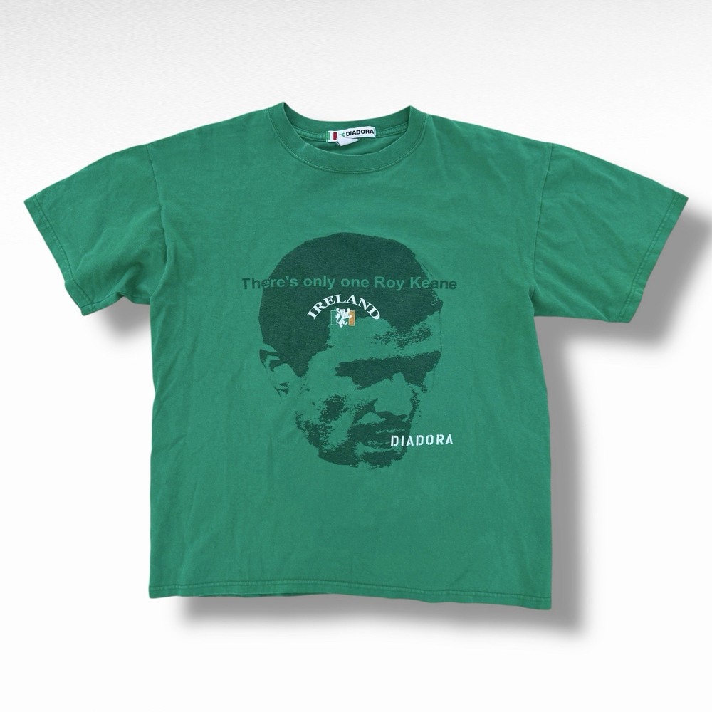 Rare Vintage Diadora Roy Keane Ireland Soccer T-Shirt Green Size Medium 90s Y2K