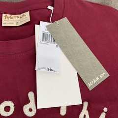 AGTAWH Mens T-Shirt Small 100% Cotton Floral Peace Sign Embroidered Burgundy Red