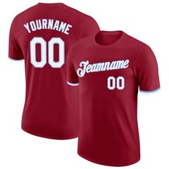 Custom Crimson White Light Blue Performance T-Shirt Mens Sport Team Graphic