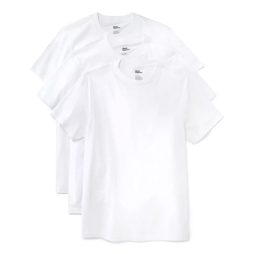 Dealworthy Men’s Slim Fit Crewneck T-Shirt 3-Pack – Large White