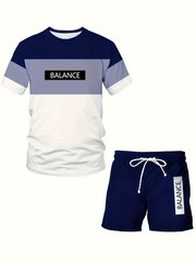 Men’S Plus Size Two-Piece Sportswear Set – Green & White Color Block, 3D Printed