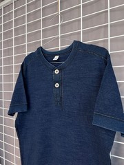 Pure Blue Japan Knitted Henley T-Shirt Mens Size 3 or M/L Syoaiya Indigo Rare