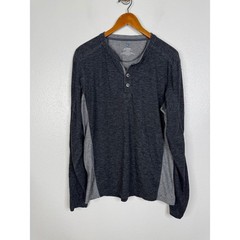Kuhl Mens Henley Shirt Large Long Sleeve Charcoal Grey Two Tone Outdoor Hiking