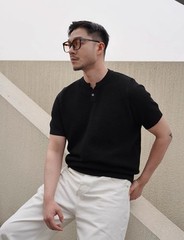 Henry Collar Short-Sleeved Knitted Sweater Men Breathable Summer Fashion