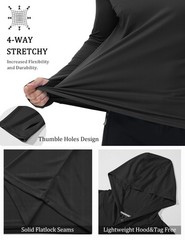 Fishing Shirts for Men’s Long Sleeve Hooded Rash Guards UPF Sun Black X-Large