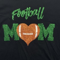 Gildan XL Football Mom Black Crew Neck Short Sleeve Knit T-Shirt Glitter Design